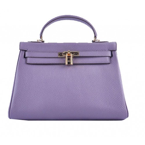 Hermes Kelly 32cm Shoulder Bags Lavender Grainy Leather Gold