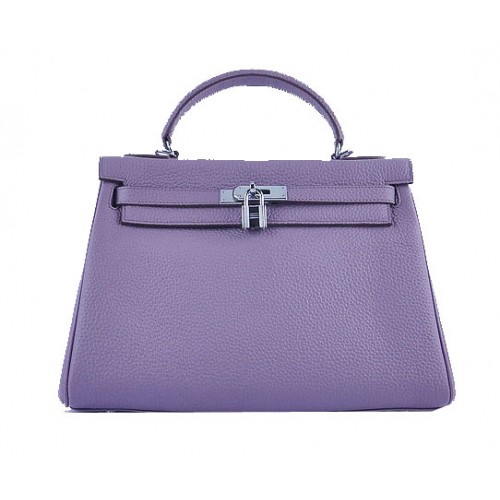 Hermes Kelly 32cm Shoulder Bags Lavender Grainy Leather Silver