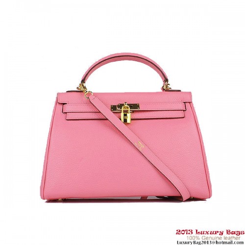 Hermes Kelly 32cm Shoulder Bags Pink Clemence Leather Gold