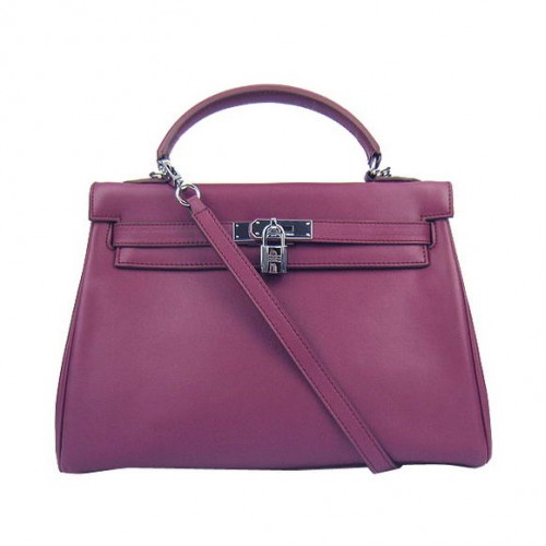 Hermes Kelly 32cm Togo Leather Handbags 6018 Bordeaux Silver