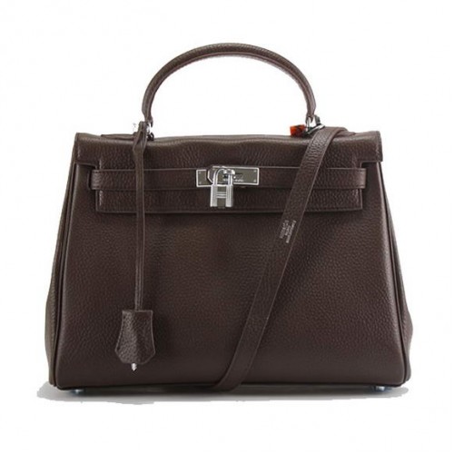 Hermes Kelly 32cm Togo Leather Handbags 6018 Dark Coffee Silver