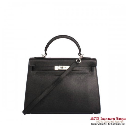 Hermes Kelly 32cm Top Handle Bag Black Togo Leather Silver