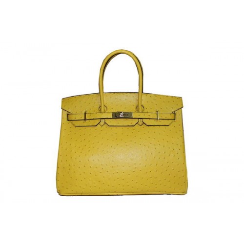 Hermes Kelly 35cm Top Handle Bag Lemon Ostrich Leather Gold