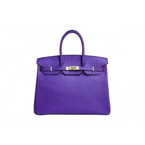 Hermes Kelly 35cm Top Handle Bag Purple Ostrich Leather Gold