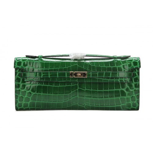 Hermes Kelly Clutch Bag Croco Leather K1002 Green