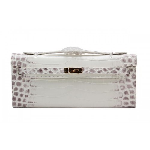 Hermes Kelly Clutch Bag Croco Leather K1002 OffWhite