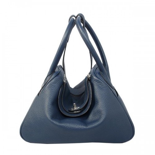 Hermes Lindy 30CM Dark Blue Grainy Leather Havanne Shoulder Bag