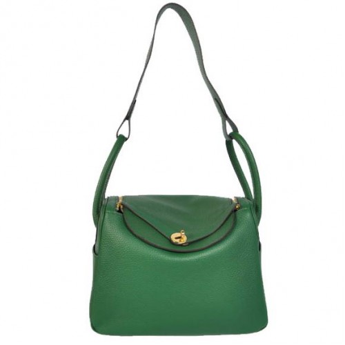 Hermes Lindy 30CM Havanne Handbags 1057 Dark Green Leather Golden Hardware