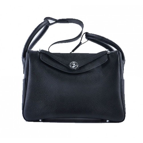 Hermes Lindy 30CM Grainy Leather Shoulder Bag H6207 Black