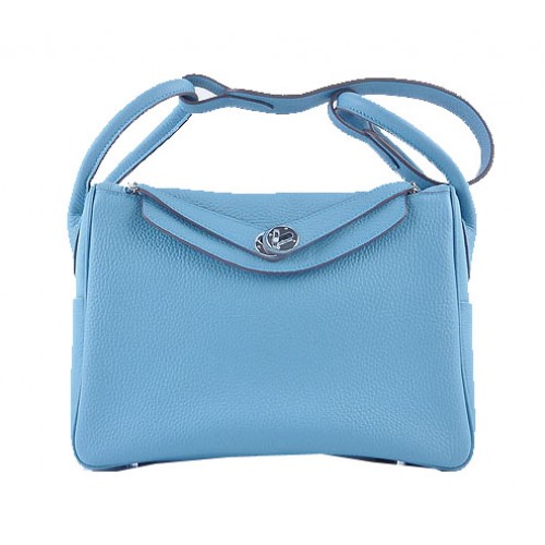 Hermes Lindy 30CM Grainy Leather Shoulder Bag H6207 Light Blue