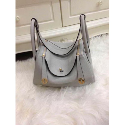 Hermes Lindy 30CM Grey Leather Shoulder Bag HLD30 Gold