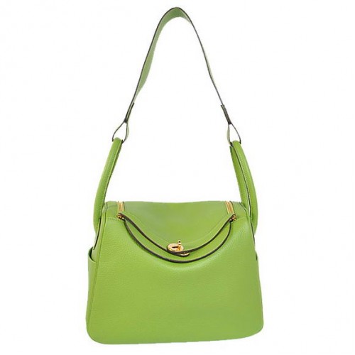Hermes Lindy 30CM Havanne Handbags 1057 Light Green Leather Golden Hardware