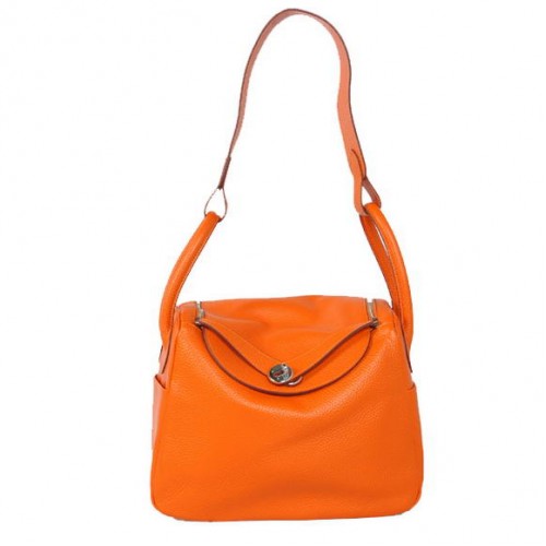 Hermes Lindy 30CM Havanne Handbags 1057 Orange Leather Silver Hardware