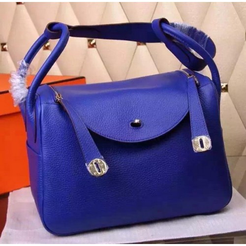 Hermes Lindy 30CM Leather Shoulder Bag H0881 Blue