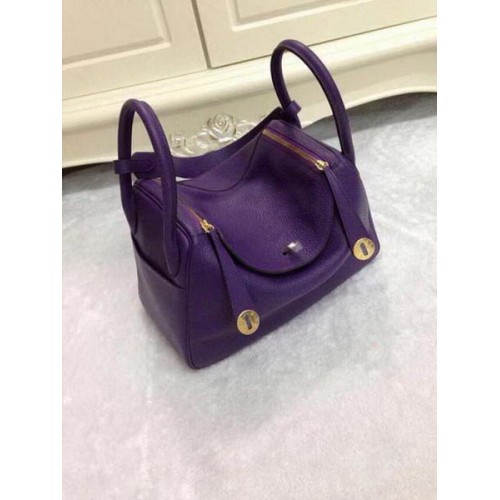 Hermes Lindy 30CM Purple Leather Shoulder Bag HLD30 Gold