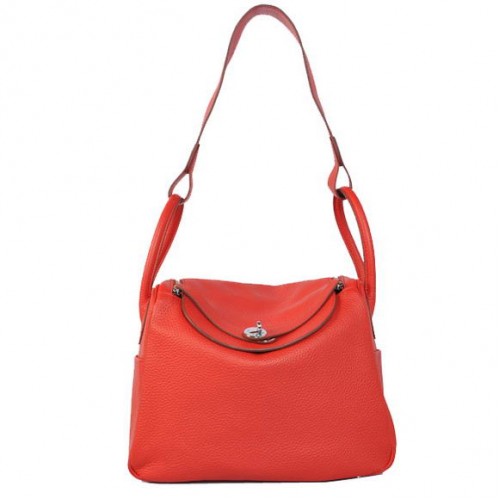 Hermes Lindy 30CM Havanne Handbags 1057 Red Leather Silver Hardware