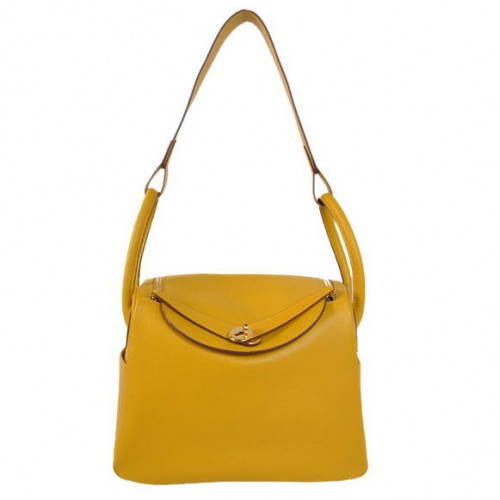Hermes Lindy 30CM Havanne Handbags 1057 Yellow Leather Golden Hardware