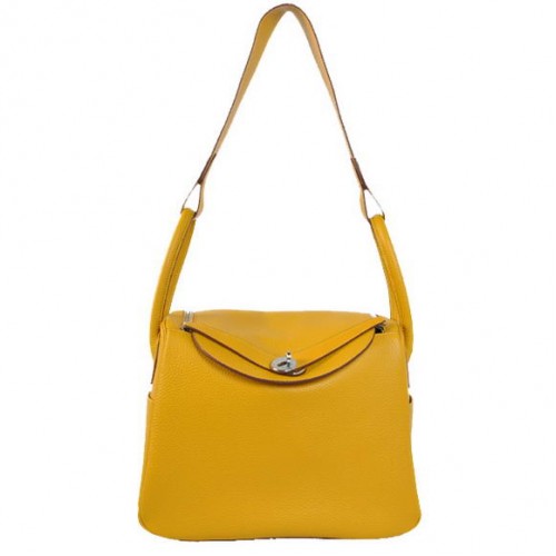 Hermes Lindy 30CM Havanne Handbags 1057 Yellow Leather Silver Hardware