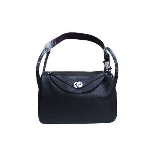 Hermes Lindy 34CM Shoulder Bag in Black Grainy Leather