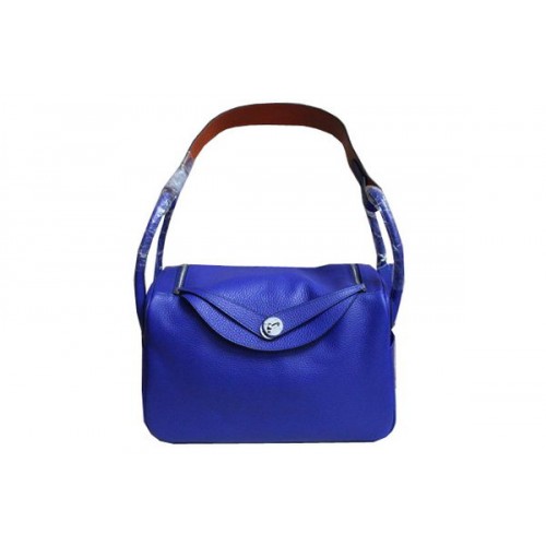 Hermes Lindy 34CM Shoulder Bag in Blue Grainy Leather