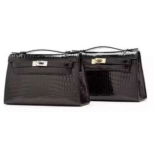 Hermes MINI Kelly 22cm Clutch Croco Leather KL22 Black