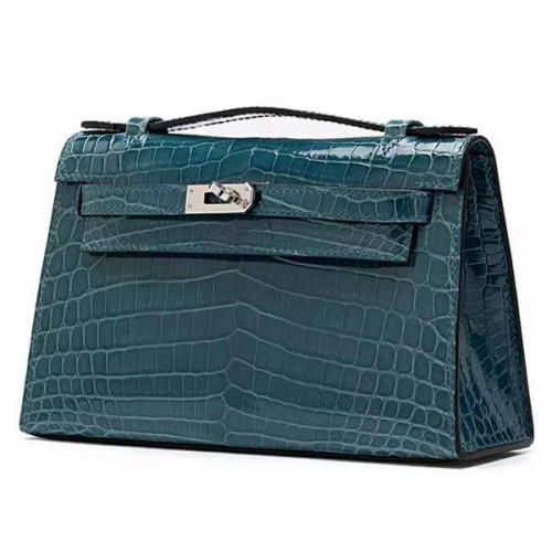 Hermes MINI Kelly 22cm Clutch Croco Leather KL22 Green