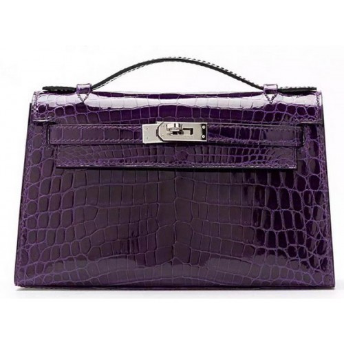 Hermes MINI Kelly 22cm Clutch Croco Leather KL22 Purple
