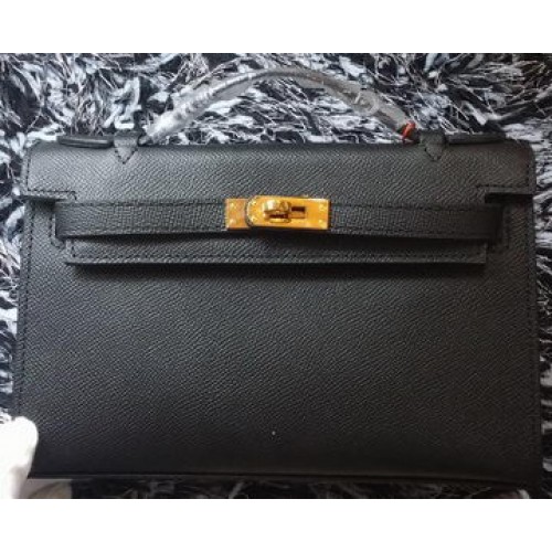 Hermes MINI Kelly 22cm Tote Bag Calf Leather K011 Black