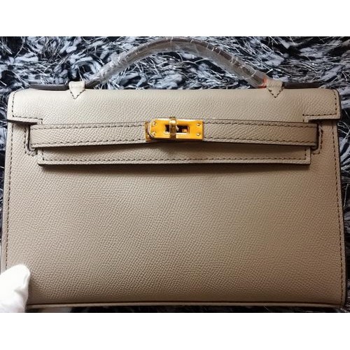 Hermes MINI Kelly 22cm Tote Bag Calf Leather K011 Grey