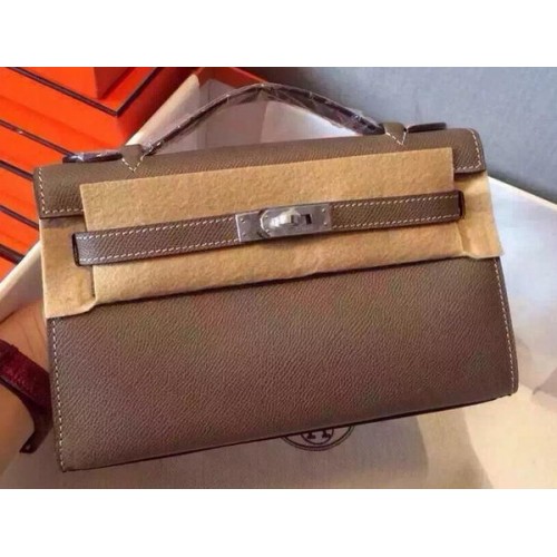 Hermes MINI Kelly 22cm Tote Bag Calfskin Leather K22 Grey