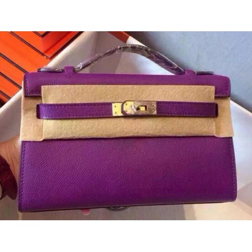 Hermes MINI Kelly 22cm Tote Bag Calfskin Leather K22 Purple
