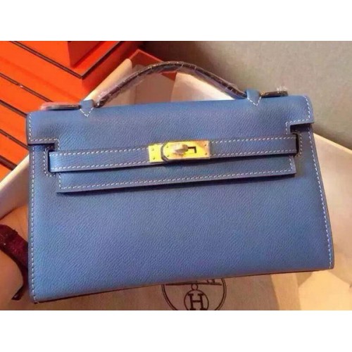 Hermes MINI Kelly 22cm Tote Bag Calfskin Leather K22 SkyBlue