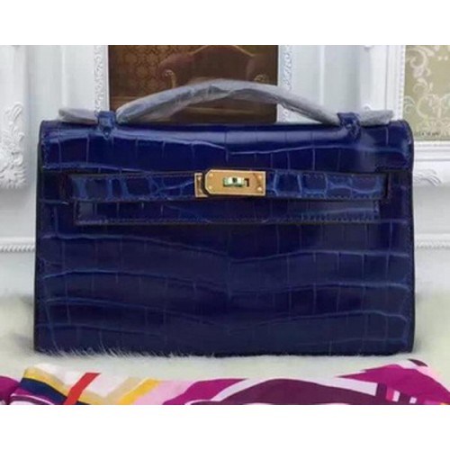 Hermes MINI Kelly 22cm Tote Bag Croco Leather KL22 Blue