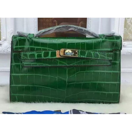 Hermes MINI Kelly 22cm Tote Bag Croco Leather KL22 Green
