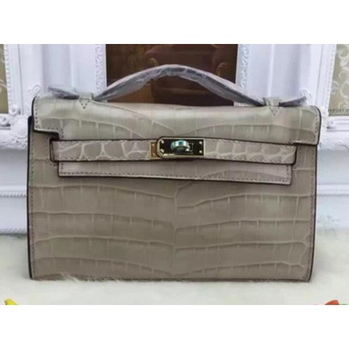 Hermes MINI Kelly 22cm Tote Bag Croco Leather KL22 Grey