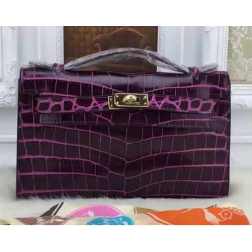 Hermes MINI Kelly 22cm Tote Bag Croco Leather KL22 Purple