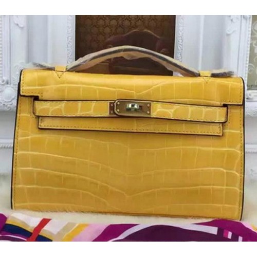 Hermes MINI Kelly 22cm Tote Bag Croco Leather KL22 Yellow