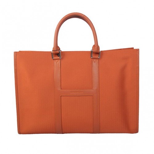 Hermes Mens Briefcase Canvas Leather H1691 Orange