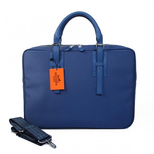 Hermes Mens Briefcase Canvas Leather H1702D Blue