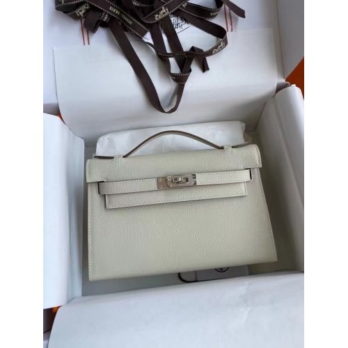 Hermes Original Epsom Leather KEL2278 Chalk&Silver-Tone Metal