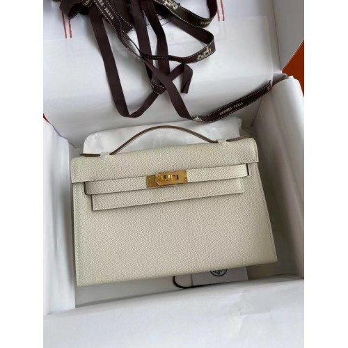 Hermes Original Epsom Leather KEL2278 Chalk&gold-Tone Metal