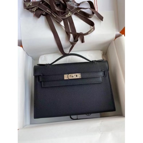 Hermes Original Epsom Leather KEL2278 black&Silver-Tone Metal