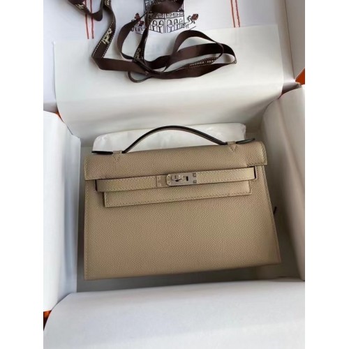 Hermes Original Epsom Leather KEL2278 grey&Silver-Tone Metal