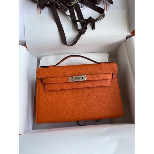Hermes Original Epsom Leather KEL2278 orange&Silver-Tone Metal