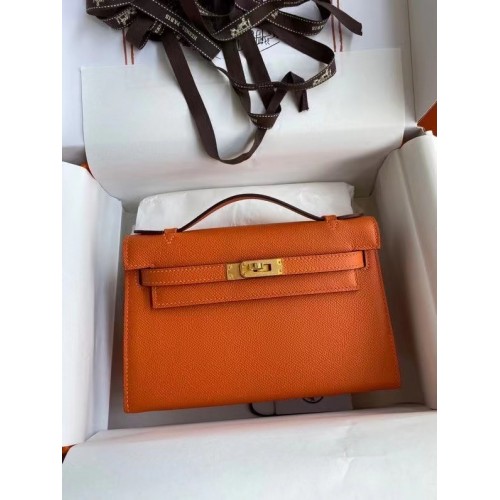 Hermes Original Epsom Leather KEL2278 orange&gold-Tone Metal