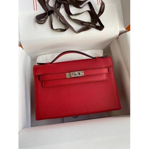 Hermes Original Epsom Leather KEL2278 red&Silver-Tone Metal