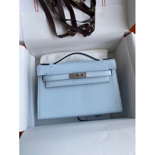 Hermes Original Epsom Leather KEL2278 sky blue&Silver-Tone Metal