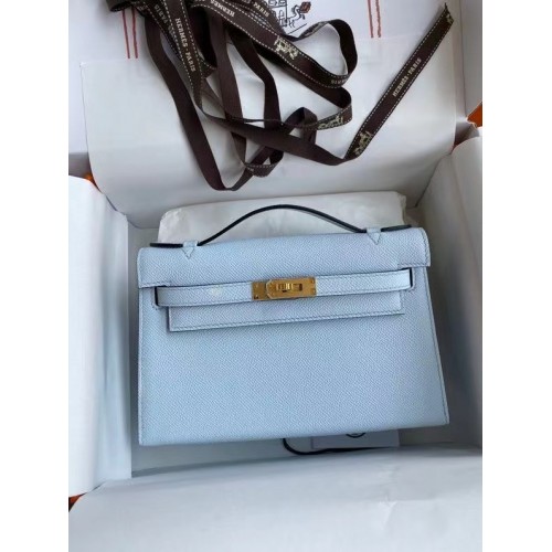 Hermes Original Epsom Leather KEL2278 sky blue&gold-Tone Metal