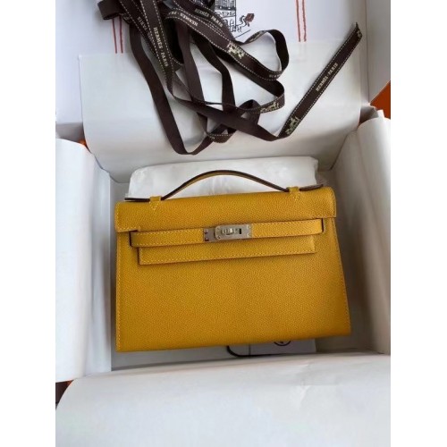Hermes Original Epsom Leather KEL2278 yellow&Silver-Tone Metal