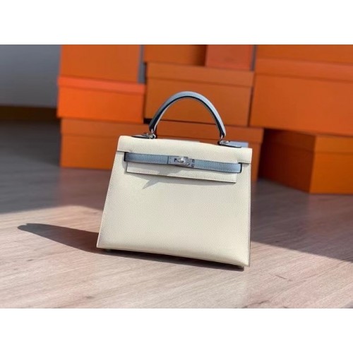 Hermes Original Epsom Leather KEL2578 cream&sky blue